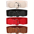 Flongo 4pcs Women'S Wide Elastic Waist Belt Leather Stretch Cinch Dress Waistband
