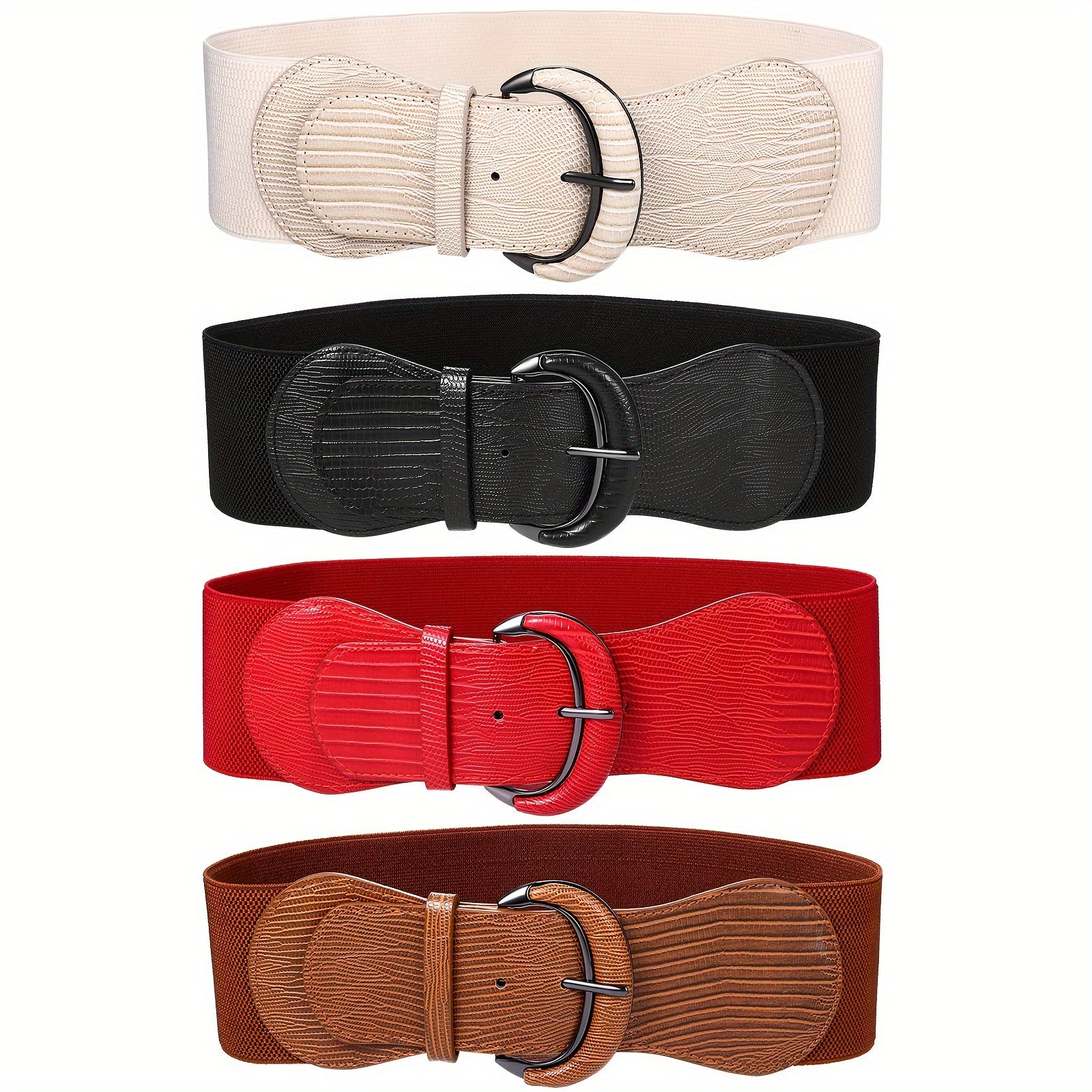 Flongo 4pcs Women'S Wide Elastic Waist Belt Leather Stretch Cinch Dress Waistband