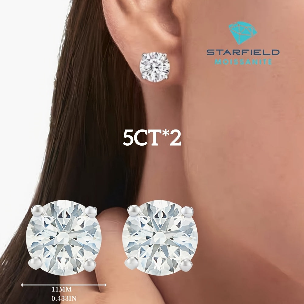 Classic Moissanite Stud Earrings, 0.5CT/1CT/2CT/3CT/5CT*2, D Color VVS1, S925 Sterling Silver. Ideal Gifts for Birthday, Mother's Day, Wedding, with GRA, Velvet Pouch, Silver Polishing Cloth & Ear Backs, Total Weight Of The Product (4.06g)
