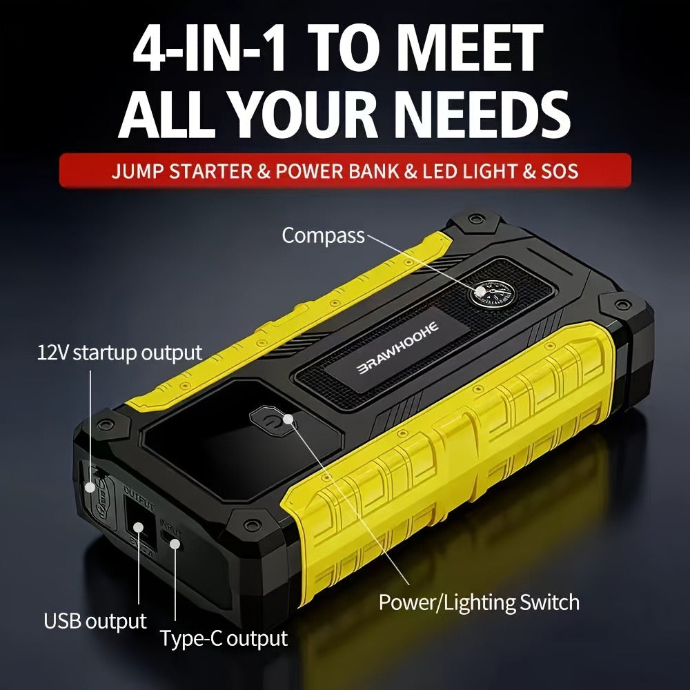 5-in-1/9IN1 Portable Car Battery Jump Starter With Tire Inflator 12V Fast Start, Battery Boost, USB I/O, LED Emergency Light, Reliable Power, Roadside/Vehicle Emergency Tools 3000A Portable Wireless Car Jump Starter Battery Jump Starter Portable Pea