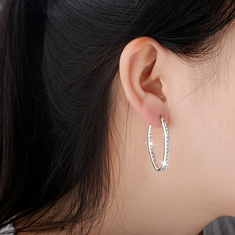 Elegant 925 Sterling Silver Large Shiny Earrings, Perfect for Weddings and Parties, Synthetic Cubic Stone