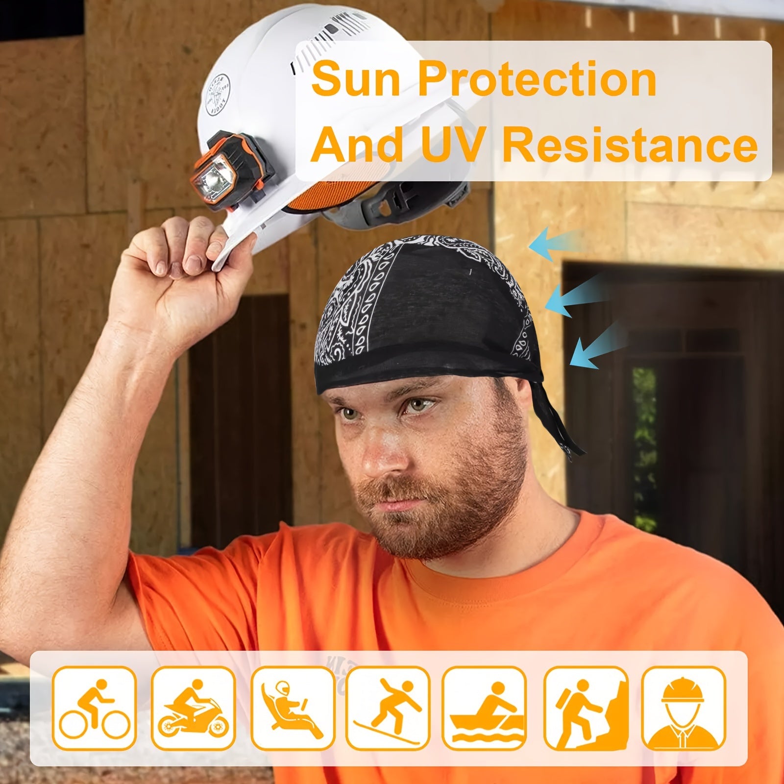 [6pcs Bandana Hat] 6pcs Hip Hop Bandana Hat, Skull Cap, Soft, Breathable, Quick-Drying, for Motorcycle Riding, Cycling, Mountaineering