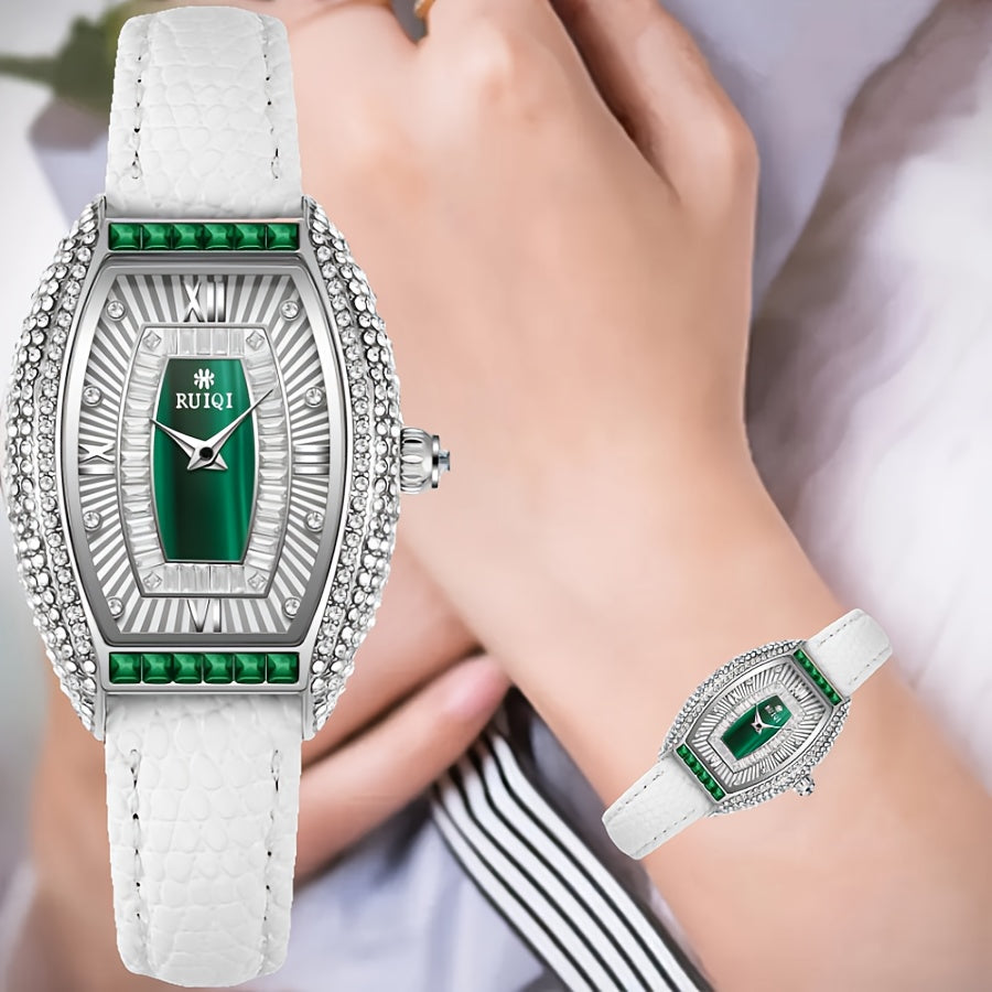 1pc RUIQI Vintage Quartz Tonneau Watch for Women, Shock-Resistant Analog Display, PU Leather Strap, Alloy Case, Non, Button Battery