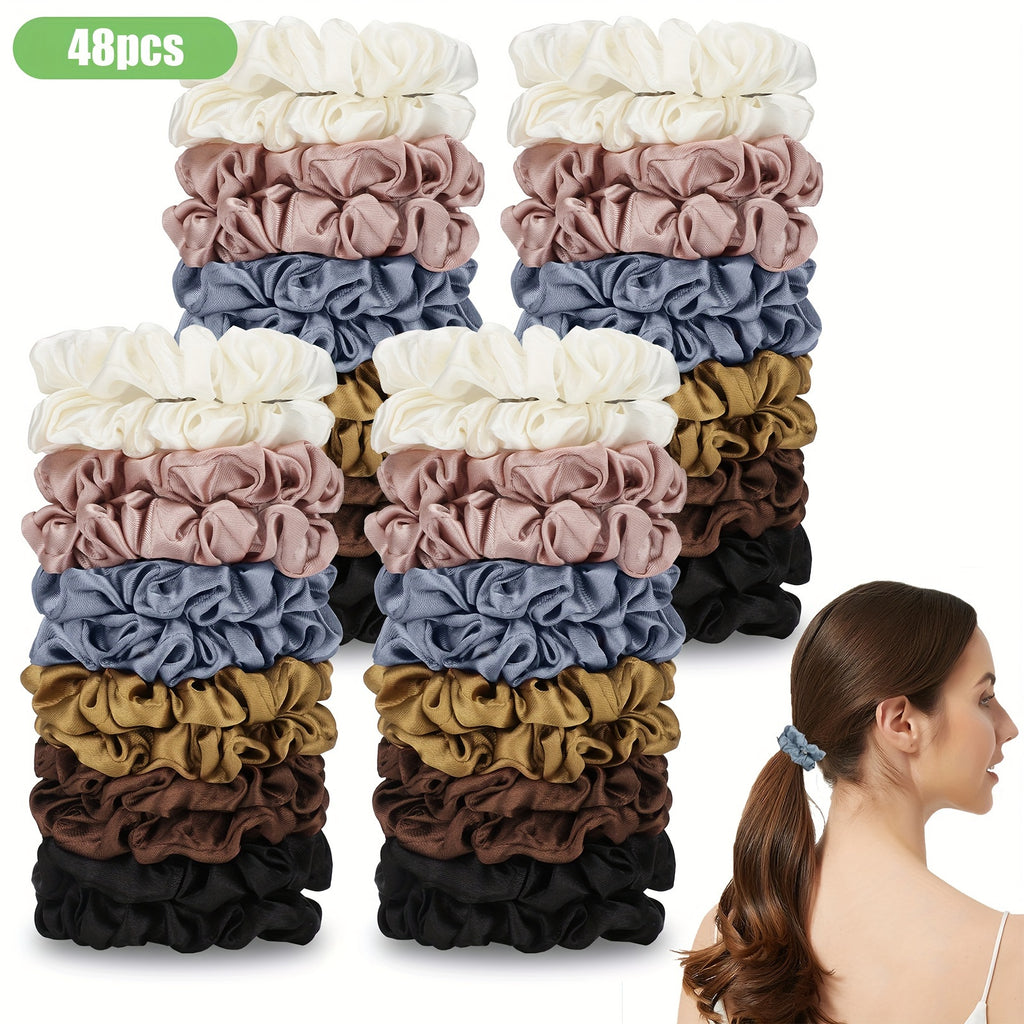 48pcs Satin Hair Scrunchies, Elastic Hair Bands, Multicolor Ponytail Holders, for Party, Gathering, Travel & Daily Use