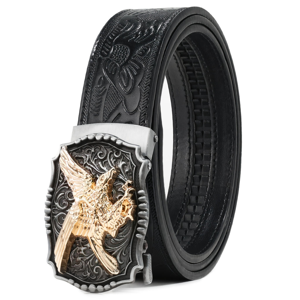 Men'S Western-Style Adjustable Belt, Synthetic Faux Leather Sliding Ratchet Belt Designed for Men, Featuring an Automatic Click Buckle Suitable for Jeans, Perfect Gifts for Father'S Day And Christmas