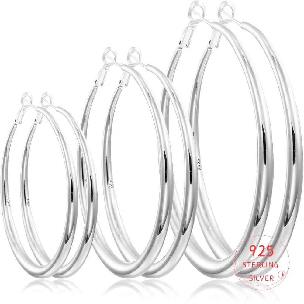 S925 Sterling Silver Round Earrings - Made from Hypoallergenic Materials, Featuring a Lightweight Design And a Style. Ideal for Women Who Prefer Larger Circular Earrings, Perfect As Gifts for Birthdays, Christmas