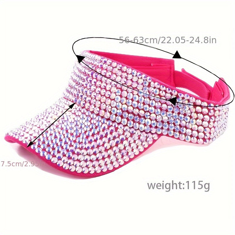2025 New Arrival Women's Sparkling Rhinestone Visor Cap - Lightweight Elastic Fit Acrylic Baseball Cap for Outdoor Activities, Holiday Parties & Casual Wear, Multi-Color Options, Rhinestone Embellished Hat