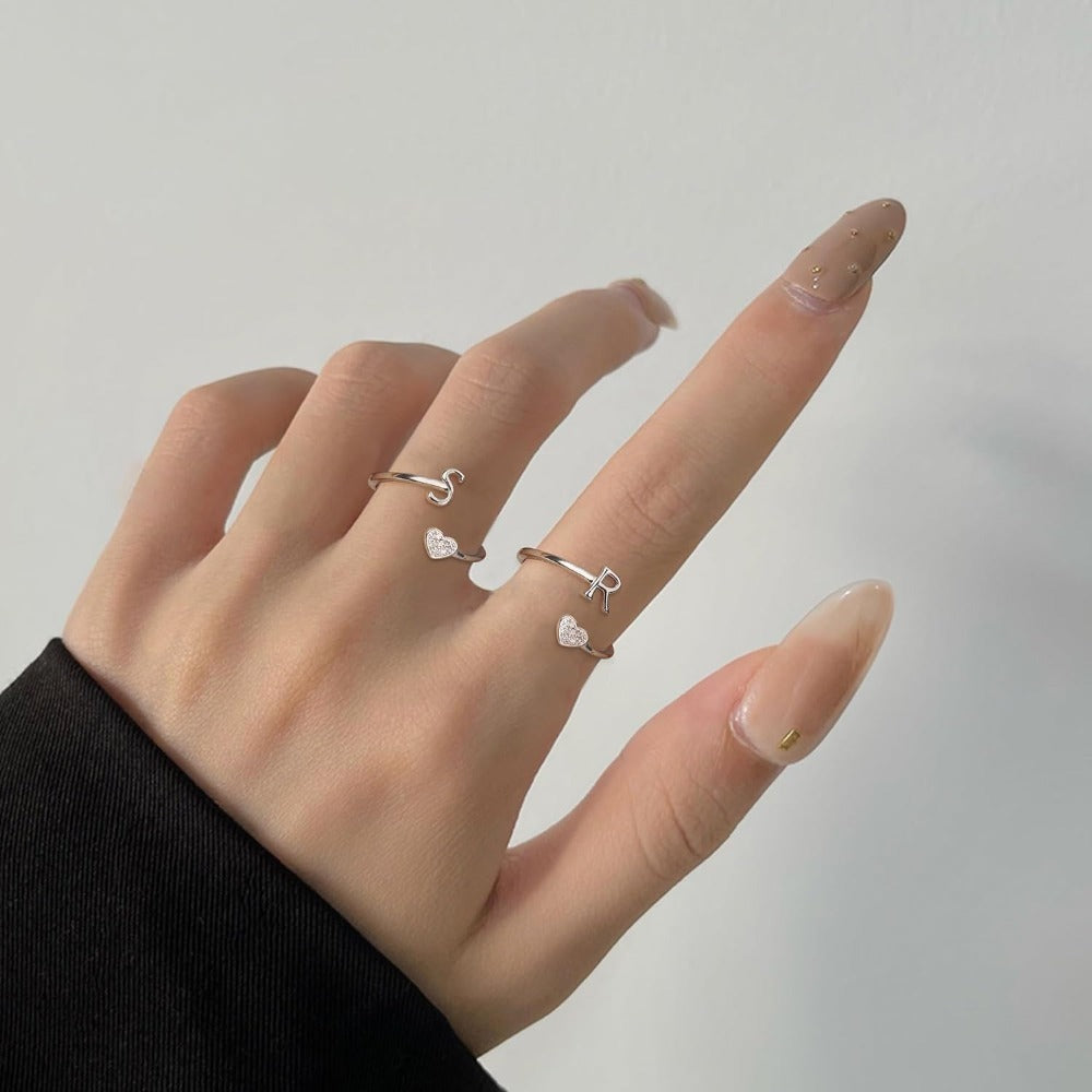 1pc 925 Sterling 925 Silver Letter Heart Initial Rings for Men Initial Heart Stackable Rings Adjustable Initial Rings for Men Cute Heart Alphabet Valentine's Day Jewelry Gifts, the best Christmas gift, Total weight of the product (3.2g)
