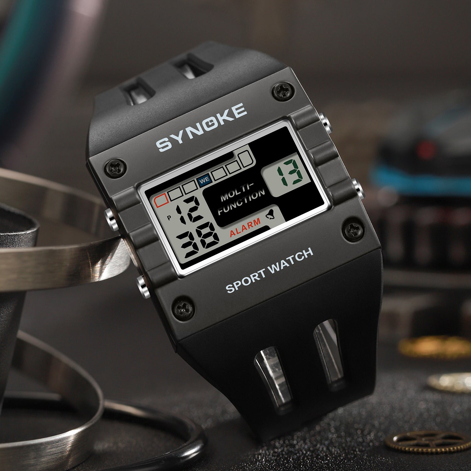 Men Digital Watch Rectangle Large Face Easy To Read Watch Multifunctional Sports Alarm Clock LED Watch