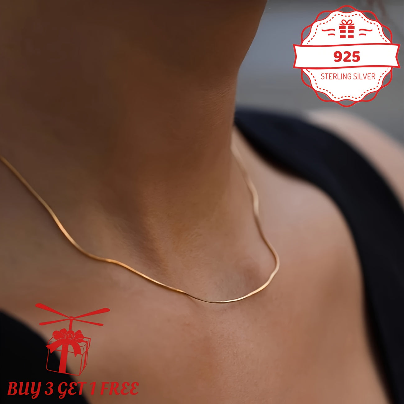 Handmade, 1mm24K 24K gold plated Plated 925 Sterling Silvery Round Snake Bone Chain Necklace Teenager'S Necklace, Vintage Fine Jewelry Gift For Her/Mom/Girlfriend, Elegant Gift Box (Buy 3 Get 1 Free), For Teenager