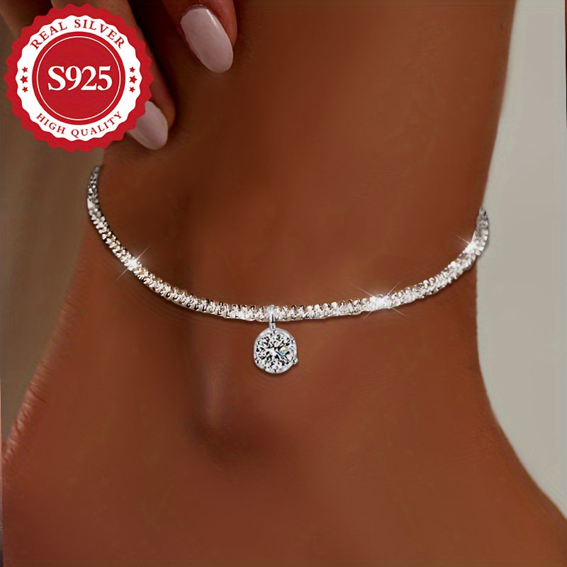 [Parties, Weddings] 925 Silver Lady Ultra-Fast Flash Moissanite Cabbage Ankle Chain, Suitable For Daily Wear, Parties, Weddings, Hypoallergenic, Total Weight Of The Product (1.3g)