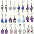 12 Pairs/Set Colorful Shiny Earrings Moonlight Cat'S Eye Stone Water Drop Pendant Dangle Earrings Bohemian Elegant Jewelry Daily Casual Ear Ornaments
