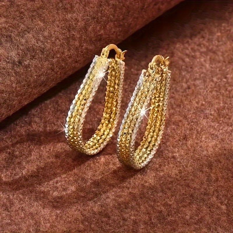 [Golden Copper Earrings] Fashionable and Shiny Water Droplet Ripple Hoop Earrings, Golden Copper Earrings, Elegant and Minimalist Style Women's Oval Earrings