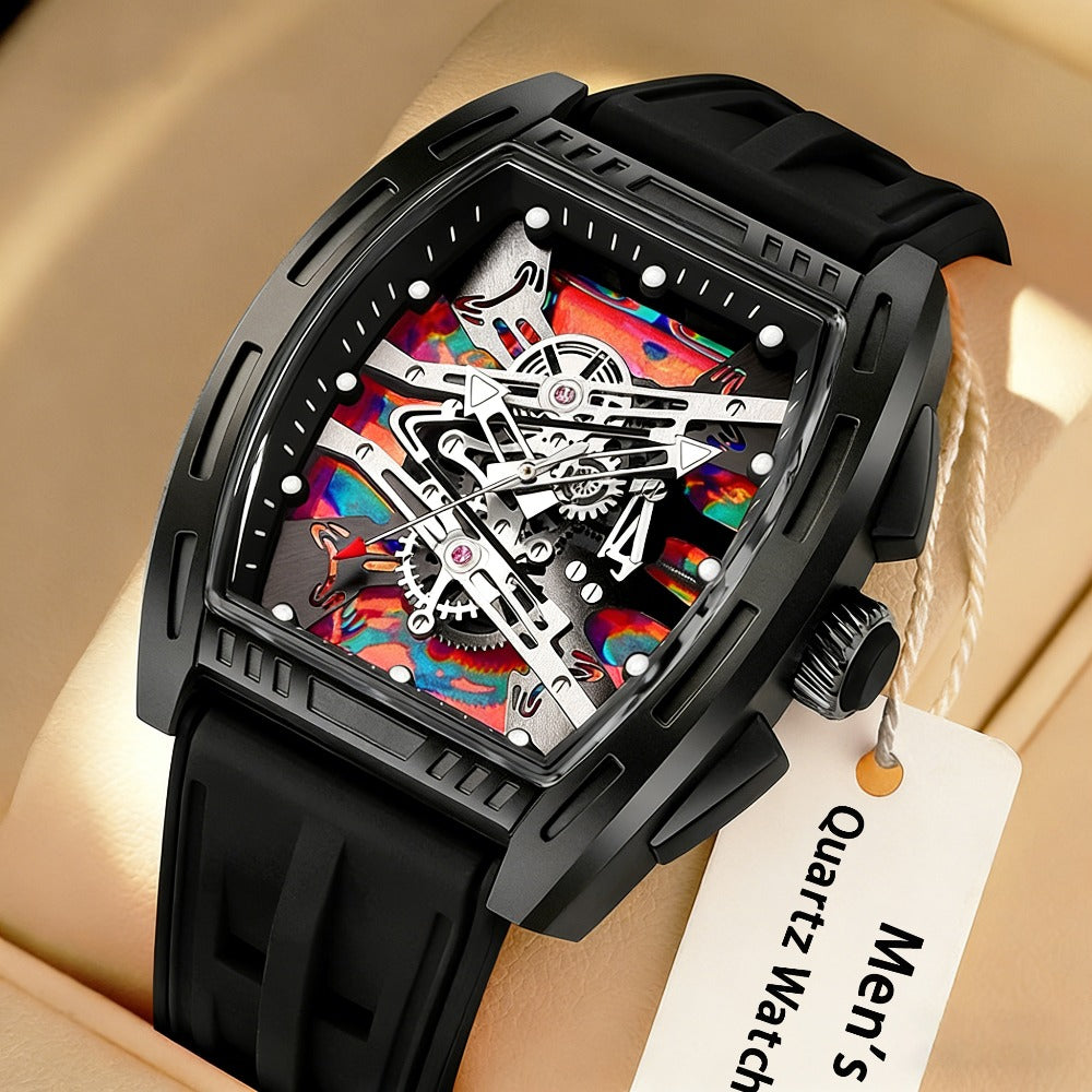 Relogio Masculino Top Brand Men'S Barrel Shape Watches, Luxury Male Quartz Wristwatch, Trendy Retro Style Watch For Man, Silicone Strap, Fashion Trend Men Business Watch, Holiday Birthday Gifts