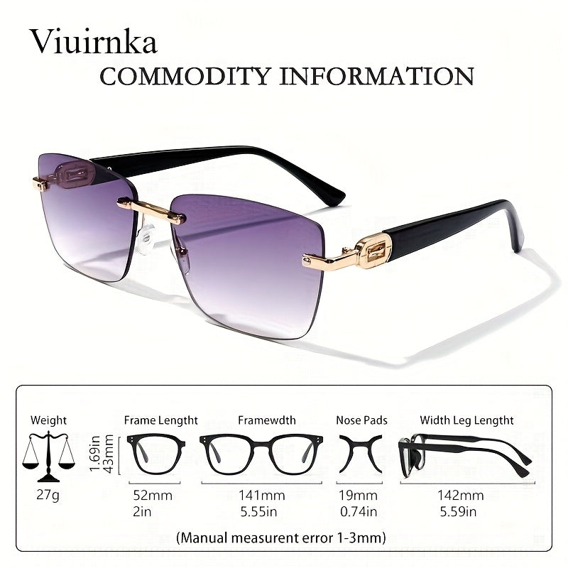 VIUIRNKA Women's Fashion Glasses, Trendy Square Frameless Design Unisex Fashion Protective Eyewear with Clear Vision, Perfect for Vacation Travel Cruise, Outdoor Activities and Daily Wear Top Choice Ideal for Halloween and Christmas Gifts