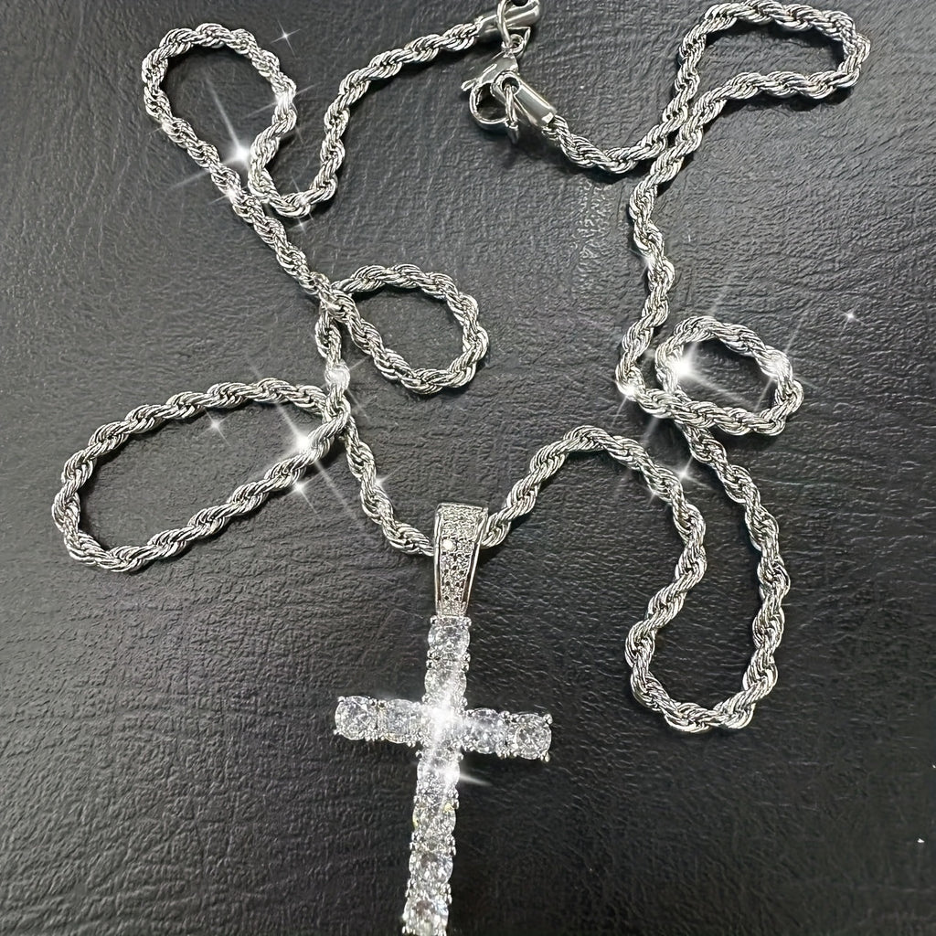 925 sterling Silvery cross pendant necklace - hypoallergenic, luxurious, and durable Men's jewelry - the perfect gift for lovers, friends, and rappers, suitable for banquets, parties, and special occasions