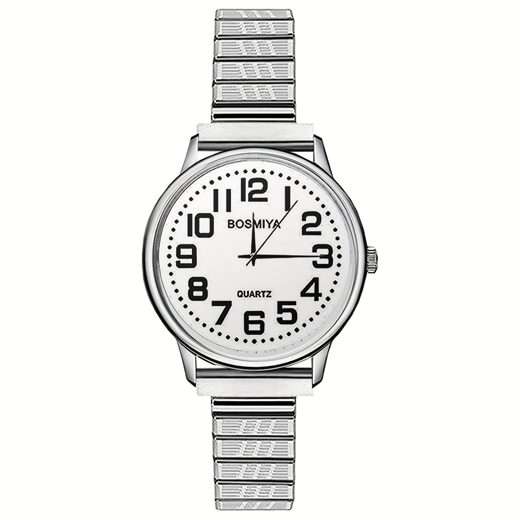 Women's Analog Quartz Elastic Watch, Stretch Wristwatch, Round Case, Expandable Strap, Large Arabic Numerals Scale Dial, Clear And Easy to Read, Suitable for Daily Casual Business Wear, Birthday Christmas Gift