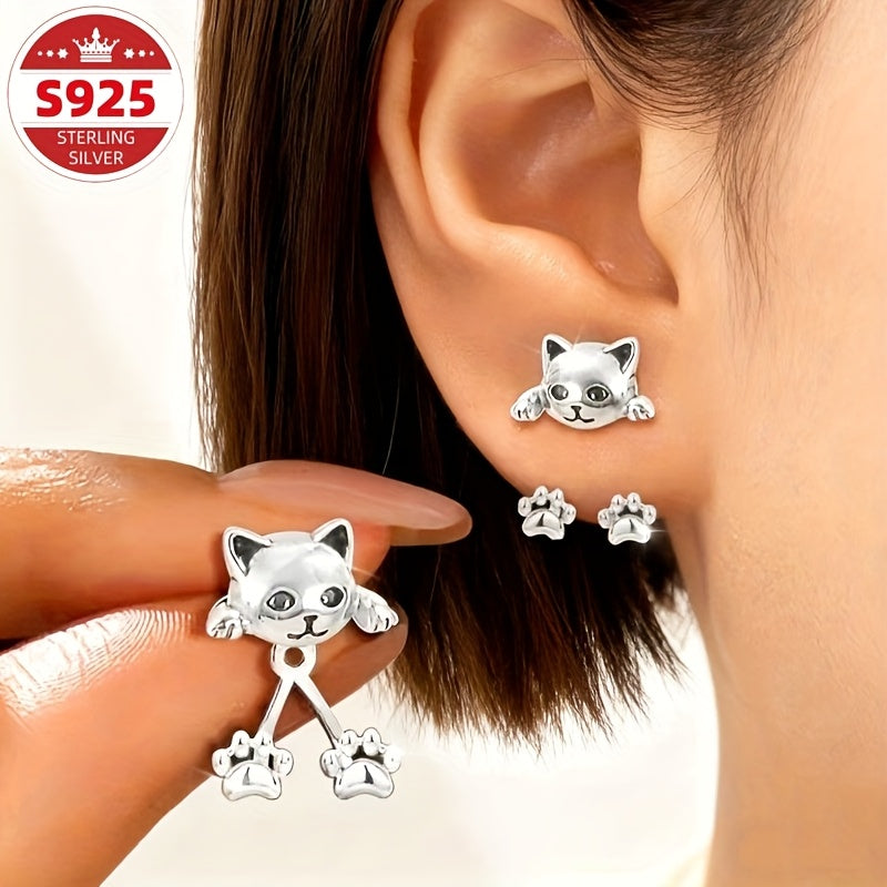 S925 Sterling Silvery Female Cat Paw Hanging Earrings, Creative Design, Cute Pet, Exquisite and Sweet, Suitable for Daily Versatile Gift Giving, Low Allergy, Can Be Stuffed into Socks as a Christmas Gift, Special Offer