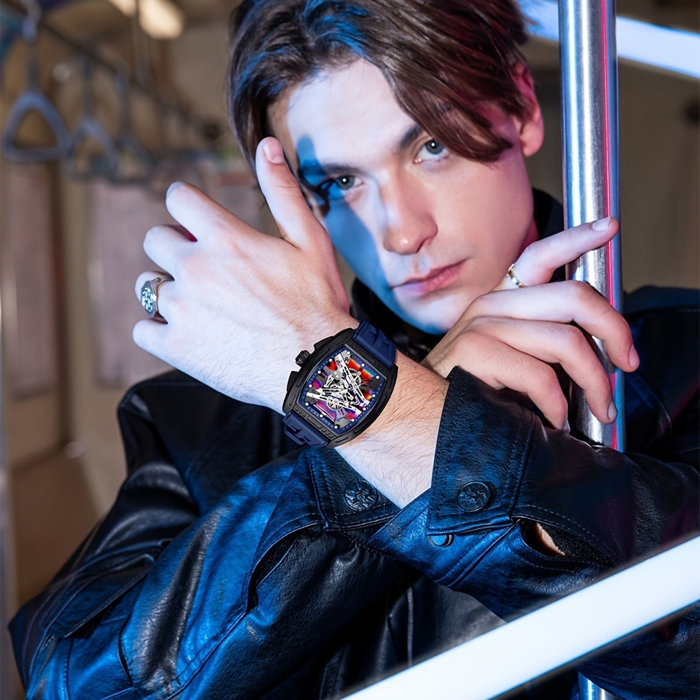 Relogio Masculino Top Brand Men'S Barrel Shape Watches, Luxury Male Quartz Wristwatch, Trendy Retro Style Watch For Man, Silicone Strap, Fashion Trend Men Business Watch, Holiday Birthday Gifts