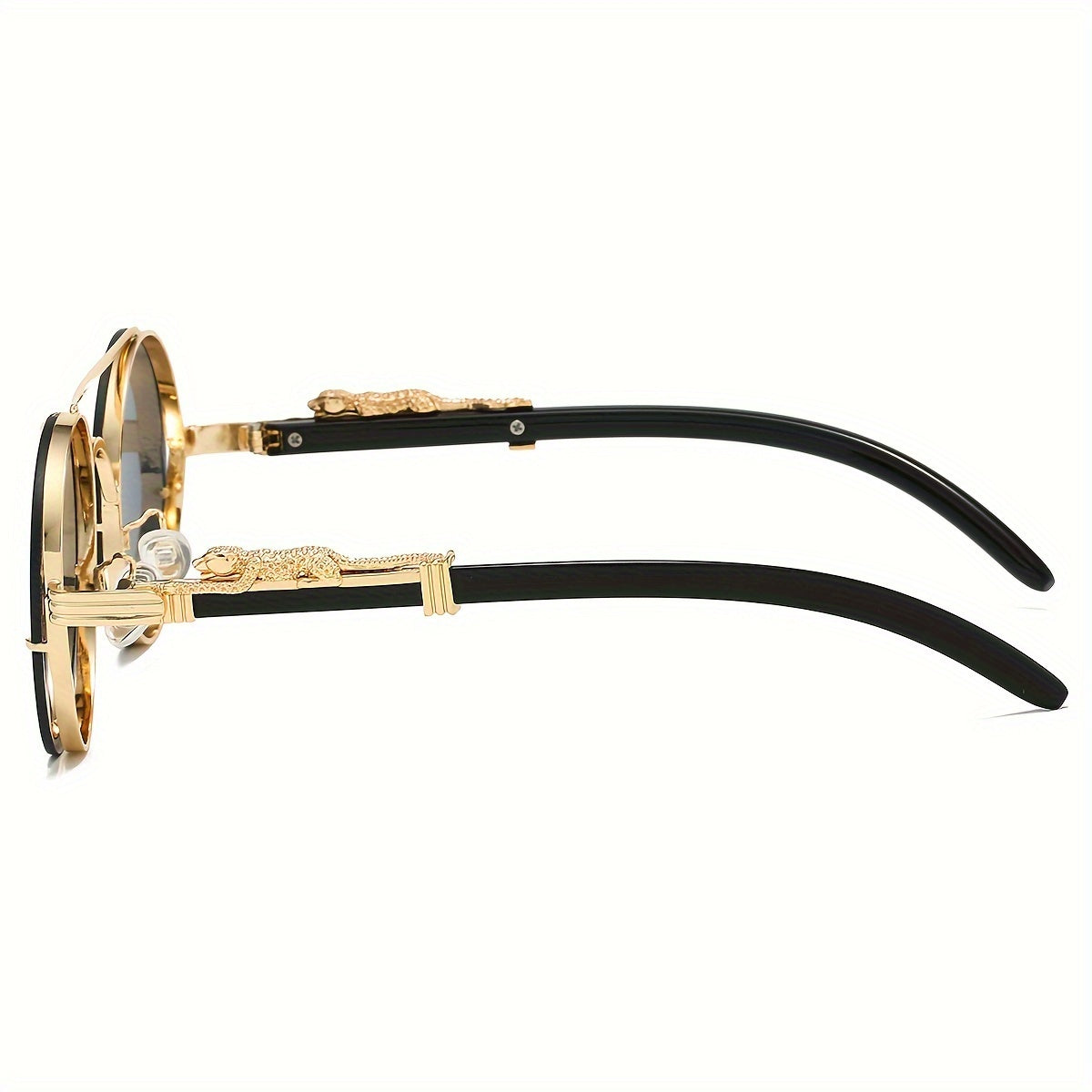 Fashionable Round Metal Frame Sunglasses with Gradient PC Lenses - Includes Protection Case - Luxury Double Bridge Design, Leopard Detail Hinges, Stylish And Chic for Both Men And Women, Perfect for Vacation, Street Photography, And As a Unique Gift
