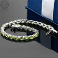Green Peridot Women's Tennis Bracelet, 925 Silver, Delicate and Elegant in Niche Colors, Women's Jewelry. Suitable for Daily Party Wear. Birthday, Mother's Day Valentine's Day Gift, Date Accessories, Party Jewelry, Total Product Weight (4.85g)