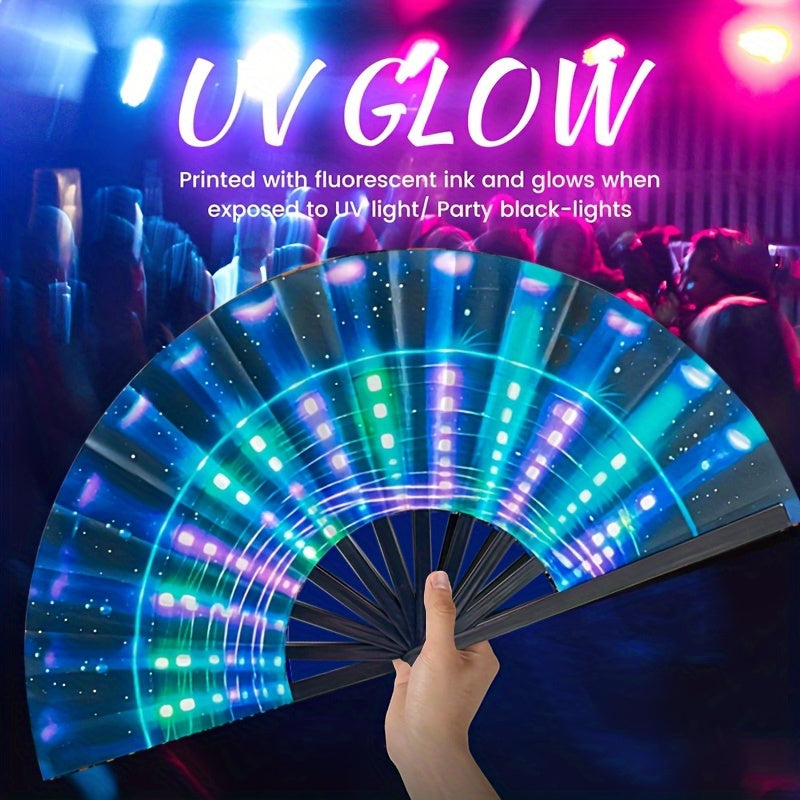 13-Inch Glow Party Fan - Extremely Bright Blue Neon Glow, Water-Resistant Material, Great for Evening Events, Disco Gatherings, And Big Celebrations, Perfect Fashion Gift for Both Men And Women