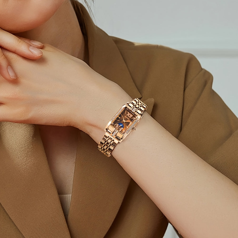 Women's Elegant Light Luxury with Blue Star Dial & Stainless Modular Wristwatch - Square Analog Quartz Movement Bracelet Suitable for Gifts, Daily Wear & Special Occasions