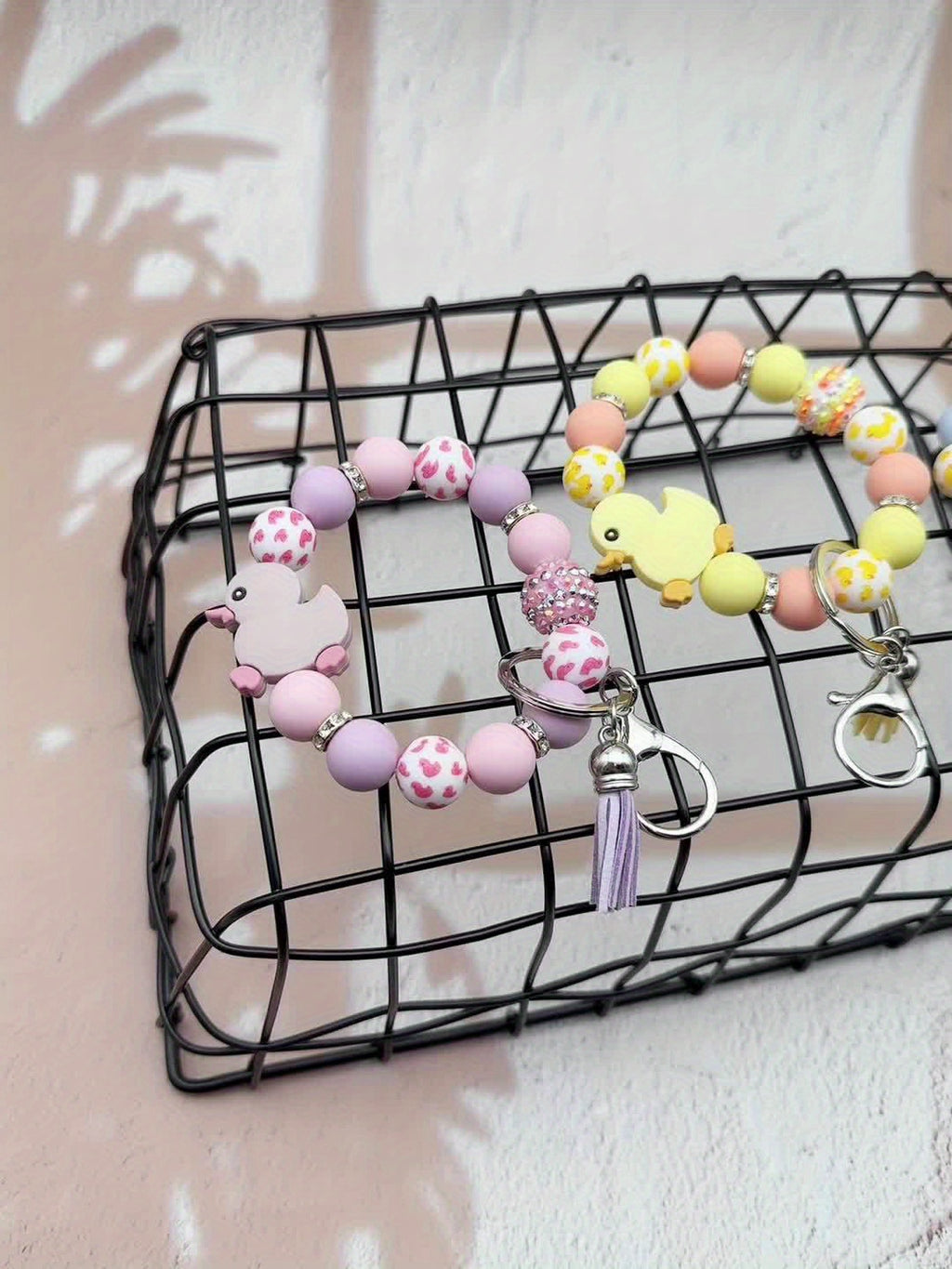 3pcs Cute Cartoon Duck Bead Keychain Holiday Gift