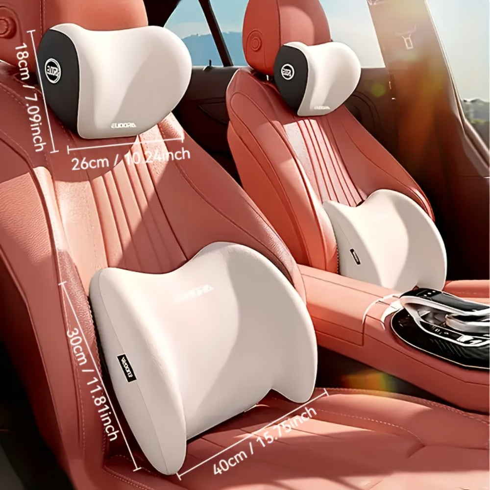 Car Headrest And Lumbar Support Set Comfortable Upgrade for Autumn And Winter Ergonomic Fit Design High-Density Sponge Filling Comfortable for Long-Distance Driving Includes 1 Headrest And 1 Lumbar Support