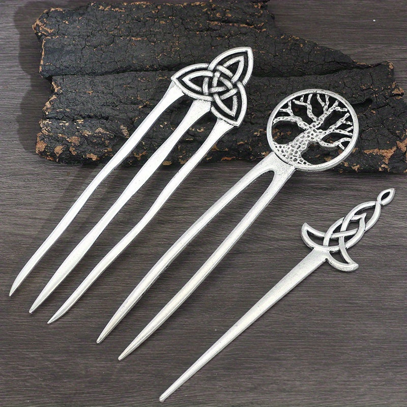 3pcs Vintage Viking Hairpins Tree of Life Hairpin Celtic Knot Crescent Hair Butterfly Heart Hairpin Amulet Spiritual Hair Additions for Women