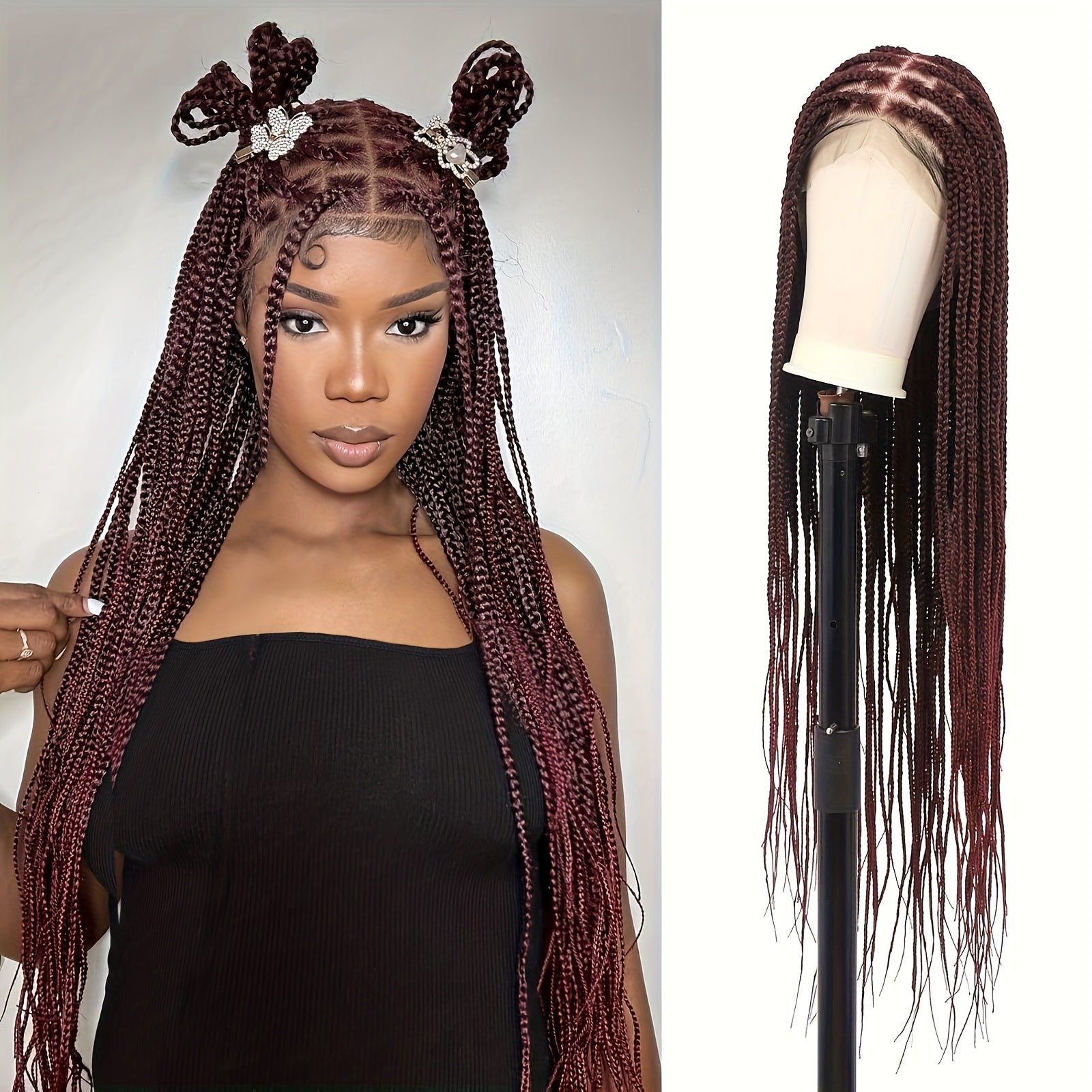 Handmade Full Lace Box Braided Wig 28 Inch No Knots Braids Hairpiece Suitable for Women & Girls, Multi-Color Options for Daily Wear, Parties, Special Events (Christmas, Halloween) - Look, Maintenance