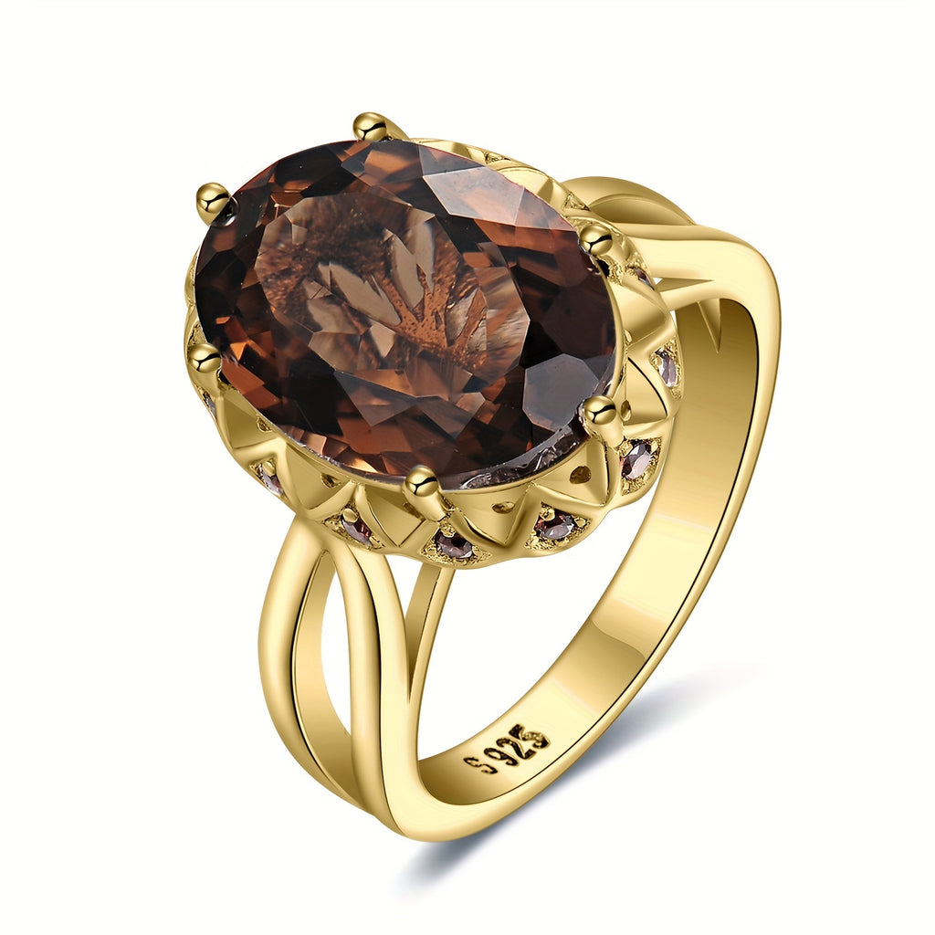 1pc 925 Sterling Silver Elegant And Luxury Exquisite Oval Cut Huge Natural Smoky Quartz Silver Ring for Women for Prom Party Banquet for Dating Gift Fine Jewelry