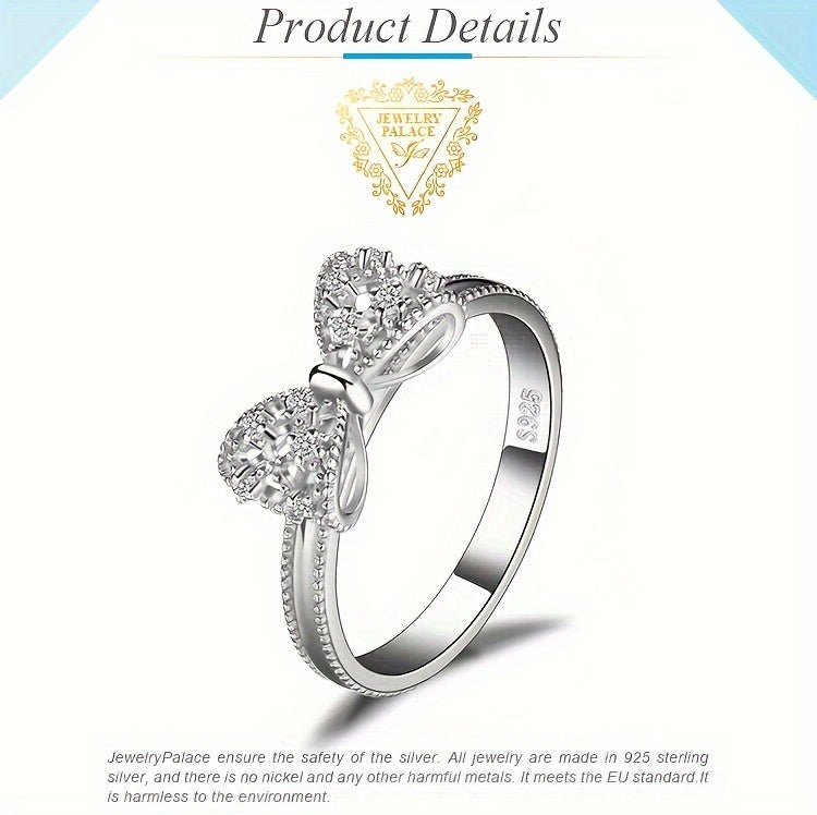 1pc 925 Sterling Silver Simple And Elegant Bowknot Design Cz Decor Silver Ring for Woman for For Dating Gift for Daily Decoration Fine Jewelry