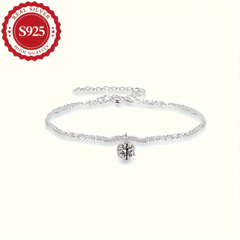 [Parties, Weddings] 925 Silver Lady Ultra-Fast Flash Moissanite Cabbage Ankle Chain, Suitable For Daily Wear, Parties, Weddings, Hypoallergenic, Total Weight Of The Product (1.3g)