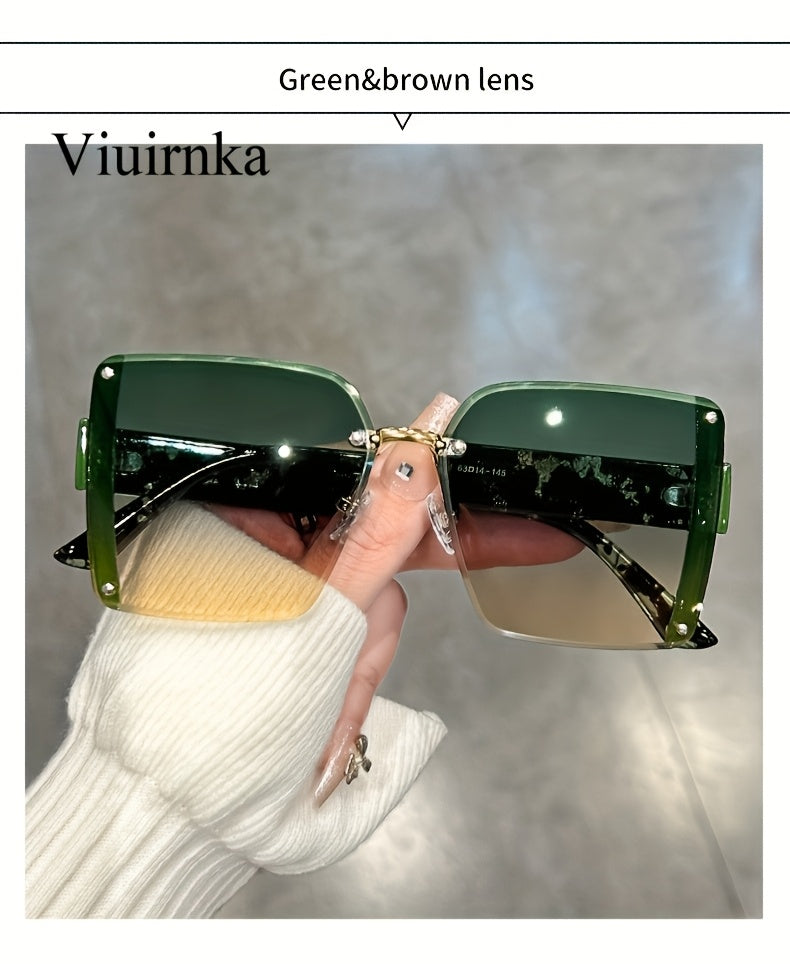 VIUIRNKA Women'S Sunglasses, Oversized Rimless Square Frame with Gradient Lenses, Lightweight Unisex Summer Design with Case, Perfect for Beach Parties & Halloween Christmas Gift Giving, Fashionable Statement Eyewear