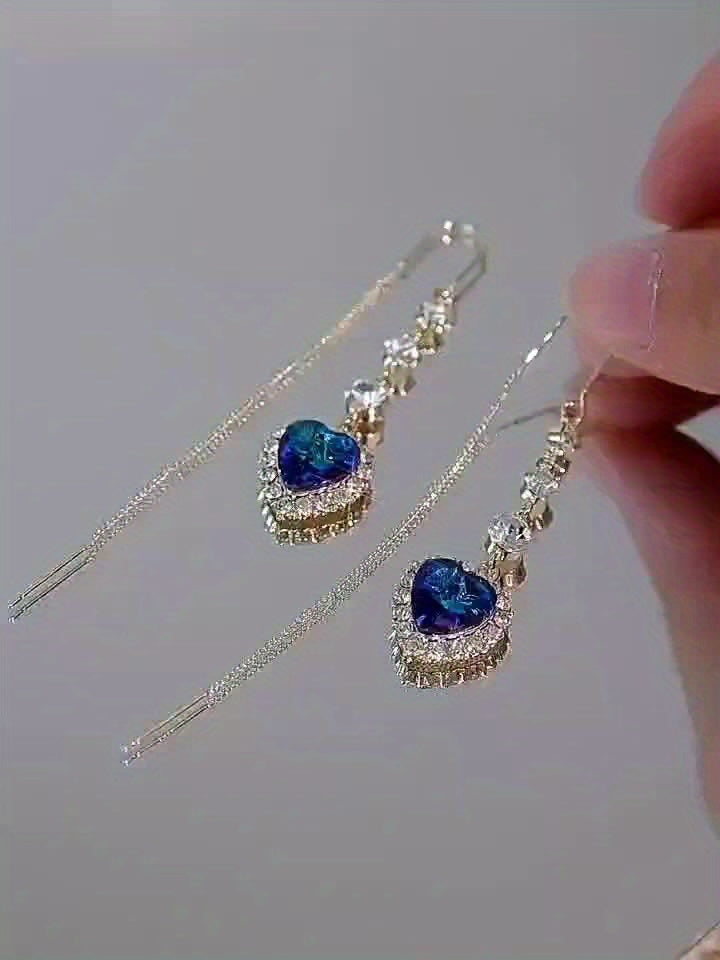 2 Pairs Heart-Shaped Crystal Pendant Earrings - Exquisite, Luxurious, Sparkling Rhinestone, Ideal for Valentine's Day Gifts