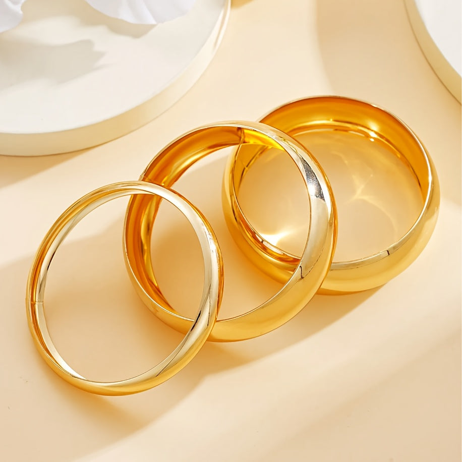 [Holidays, Parties, Dates] 3pcs Set: Geometric Circular And Asymmetrical Shaped Metal Bracelets with Twisted Textures, Cuff Style. Featuring an Exaggerated Wide And Large Design, in a Fashionable, Easy, Elegant And Retro Style. Suitable for Holidays, Part