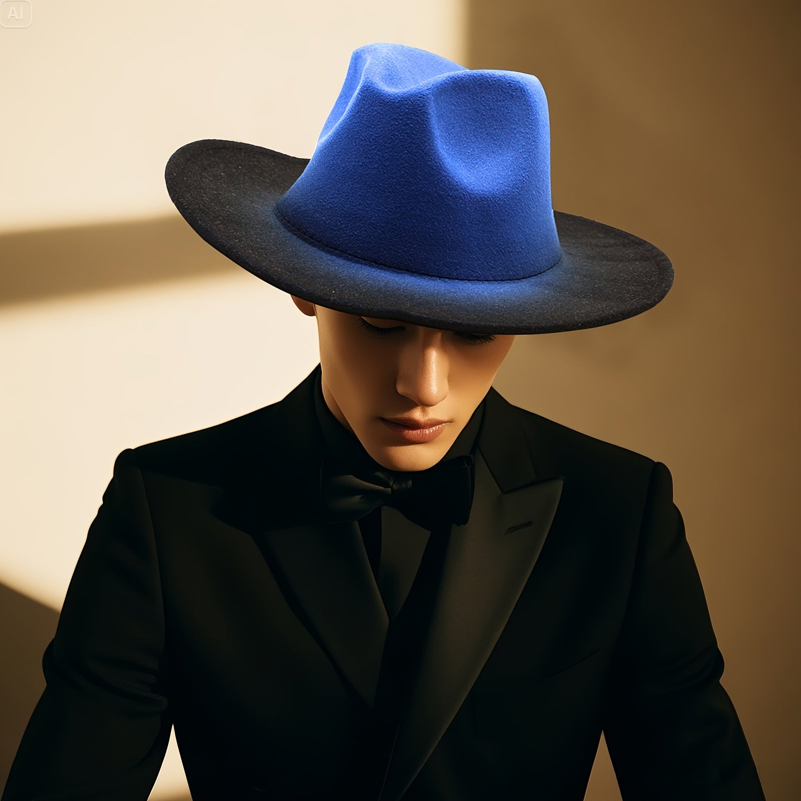 [Classic Two Tone Hat] Flongo Women Men Classic Two Tone Gradient Color Wide Brim Fedora Hat Jazz Panama Cap