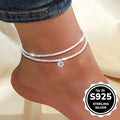 [Parties Overseas Events] 3pcs Set - Elegant 925 Sterling Silvery Women's Sparkling Synthetic Zirconia Wave And Braided Anklets for Parties And Overseas Events. Total Weight of The Product (1.96G)