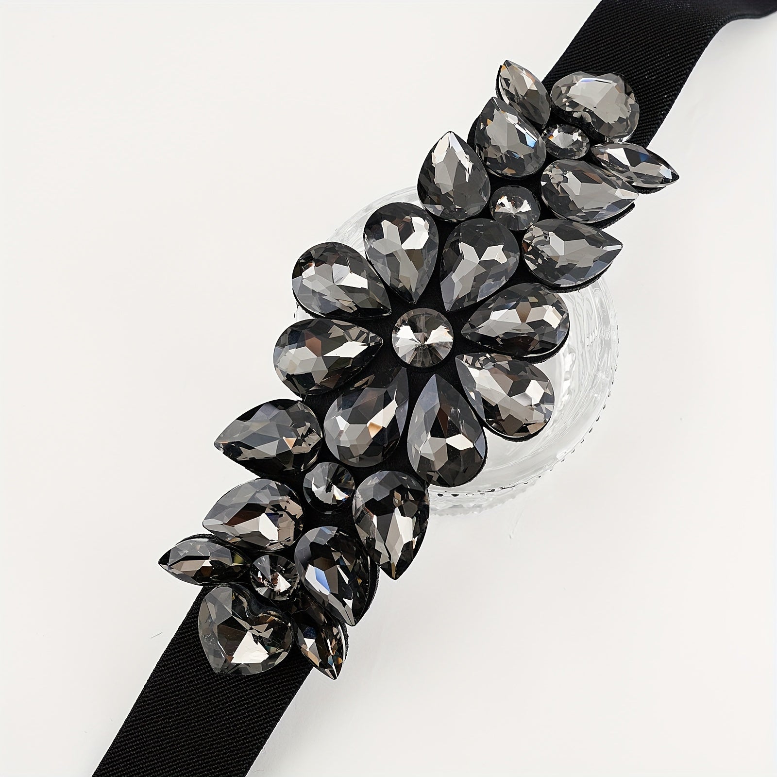 Ladies Fashion Shiny Big Bead Glass Synthetic Gem Exaggerated Gorgeous Style Dinner Stretch Belt