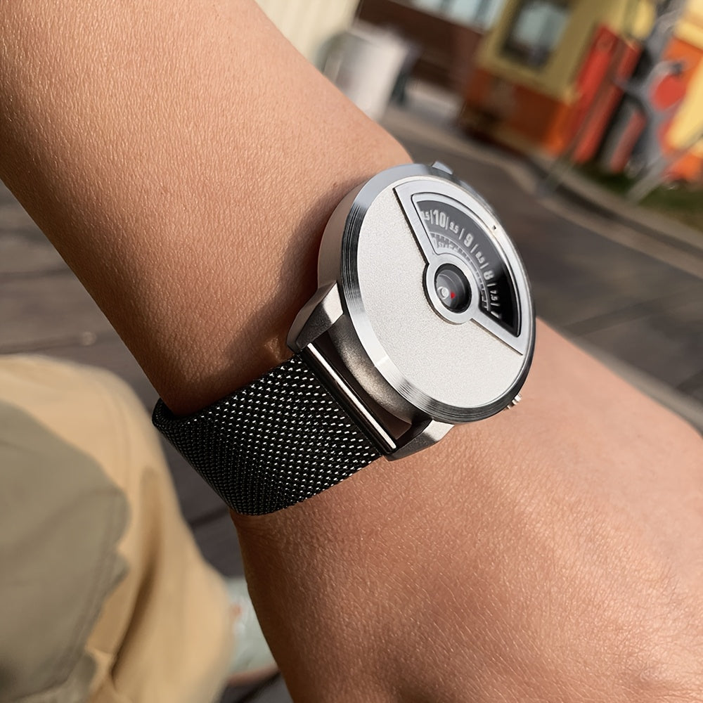 Modern Minimalist Watch - No Hands, Stainless Steel Strap, Quartz Movement, Battery-Powered (Non-Rechargeable) - Everyday & Formal Watch for Men & Women - Contemporary Industrial Design, Versatile Accessory, Sleek Timepiece, Premium Materials, Unique Time