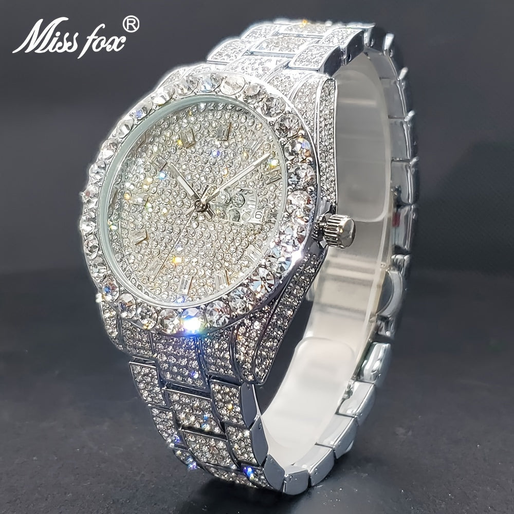 Men's Classic Business Iced Rhinestone Quartz Watch, Classic Fashion Wrist Watch