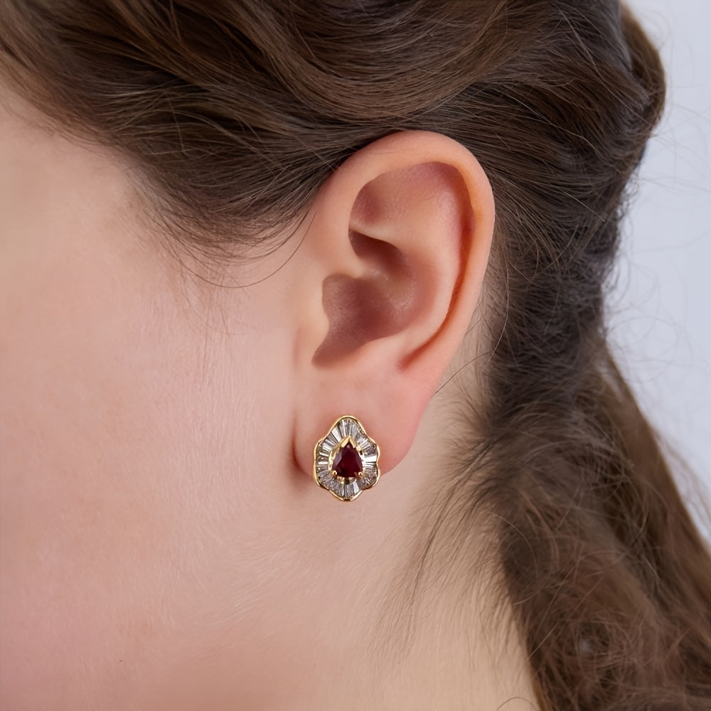 Stylish And Opulent Women'S Pendant Earrings Featuring Classic Red Faux Faux Gemstones Made of Copper, Perfect for Weddings And Fashionable Events