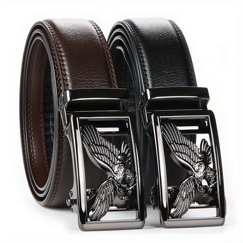 2pcs Men's Genuine Leather Belt with Automatic Ratchet Buckle - Adjustable, Comfort Fit for Business & Casual Wear - Perfect Christmas Gift