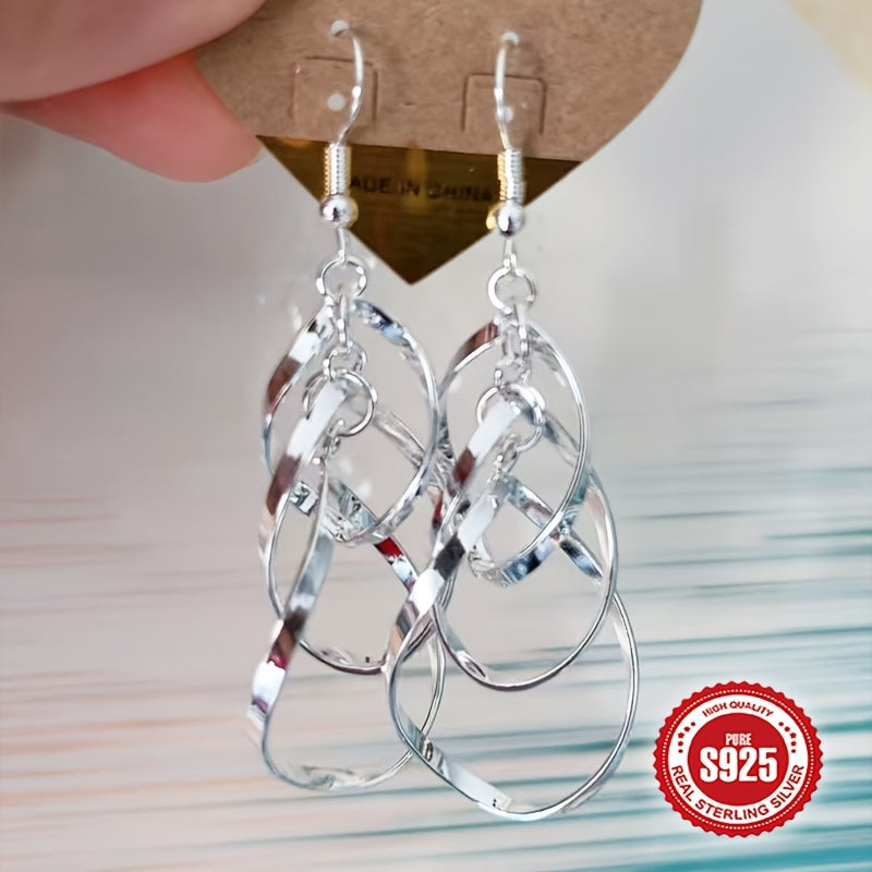 [Parties, Holidays] S925 Sterling Silver Boho-Inspired Teardrop Dangle Earrings - Twisted Wave Design, Double Layer, Perfect for Daily Wear, Parties, And Holidays, Everyday Earrings|Teardrop Dangle Earrings|Sterling Silver Earrings
