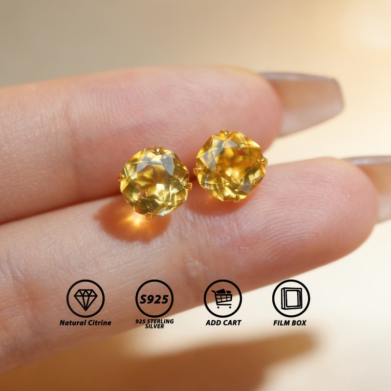 [Valentine's Day Gift] A Pair of 2-Carat Rose-Cut Natural Citrine 925 Silver Earrings, Hypoallergenic, Lightweight and Durable, Classic Minimalist Design, Small and Delicate, November Birthstone, Jewelry, Elegant Daily Accessory, Valentine's Day Gift