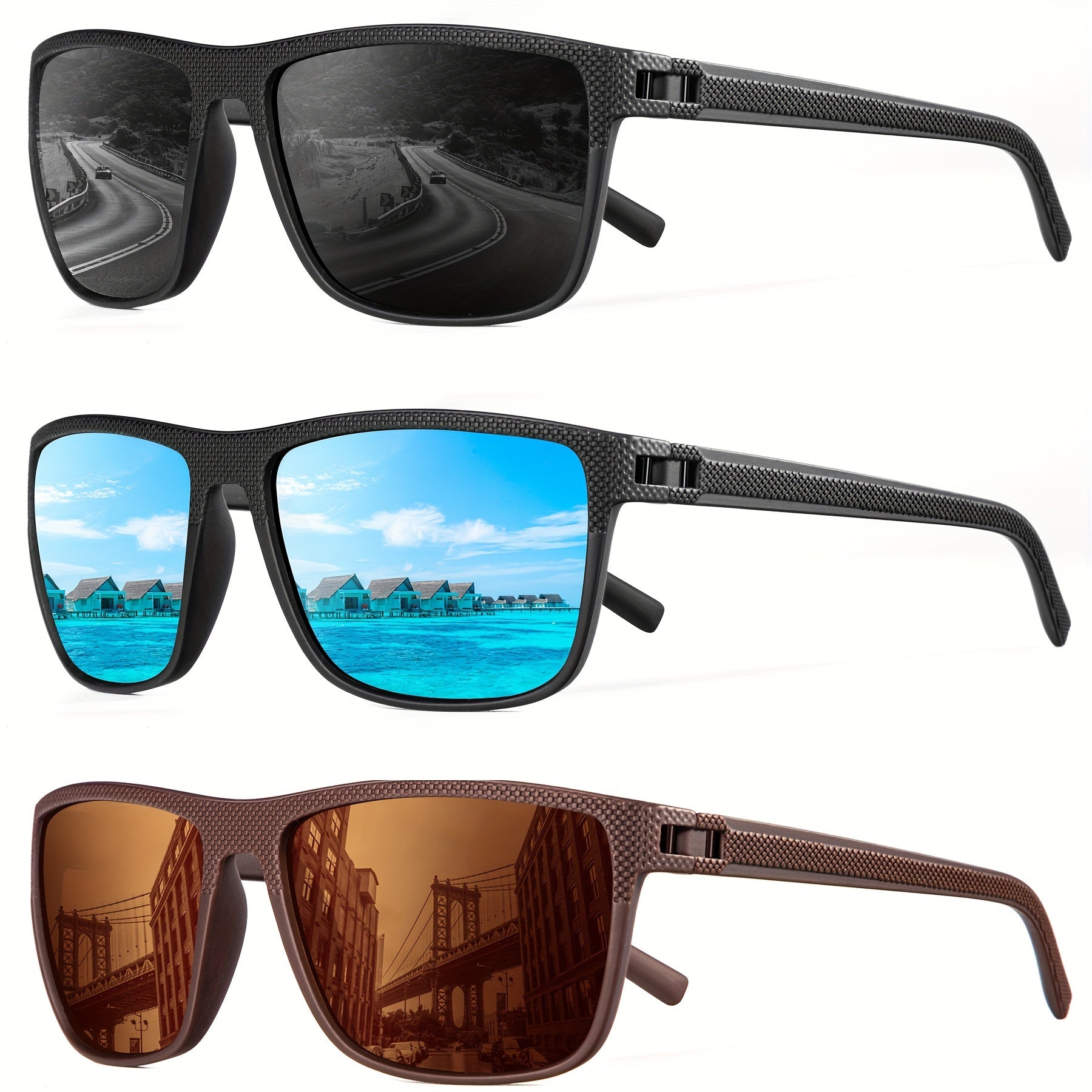 [3 PACK] Polarized Men's And Women's Fashion Glasses, Lightweight Classic Square Men's Sports Fashion Glasses Daily Sports Accessories Suitable for Golf Running Fishing Birthday Gift Holiday Preferences