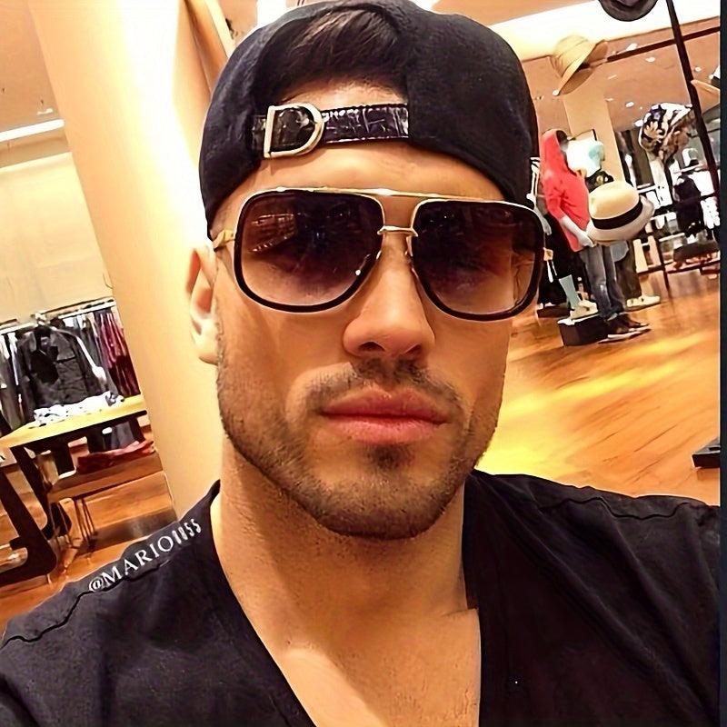 Men'S Fashionable Double-Beam Frame Glasses - Classic Style with Golden Decoration, Suitable for And Gatherings. Additions | Classic Style Glasses | Decorative Lenses