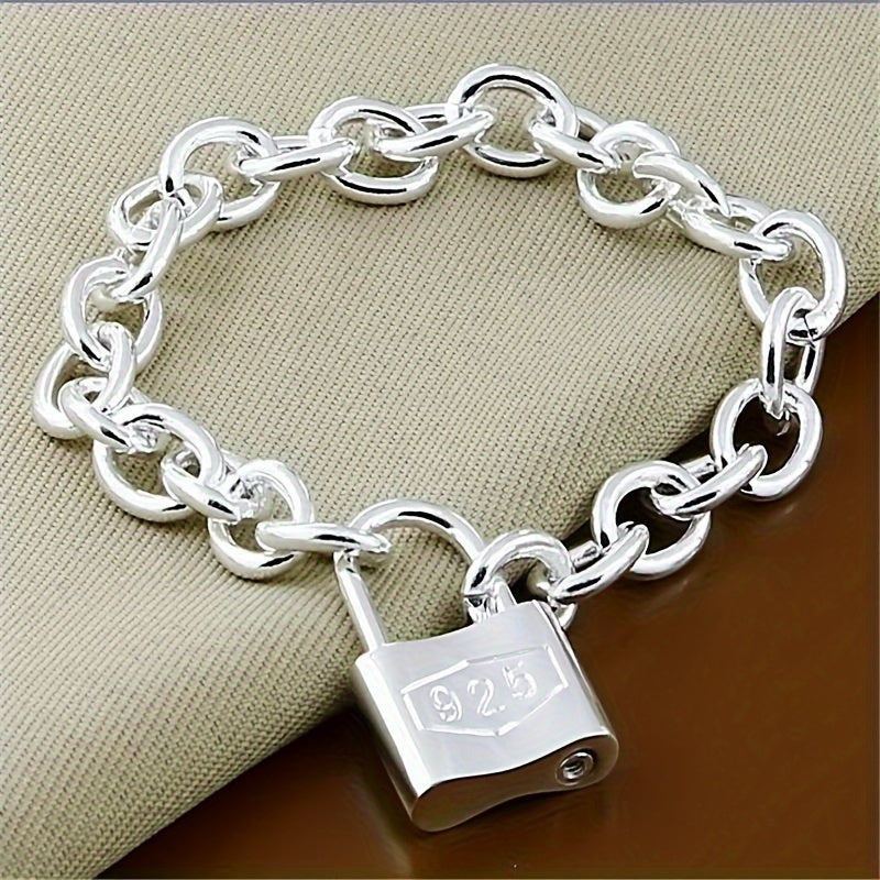 925 Pure Silver Pendant Clasp Bracelet, Stylish Korean Silver Chain Bracelet with Lock, the Perfect Gift Choice!
