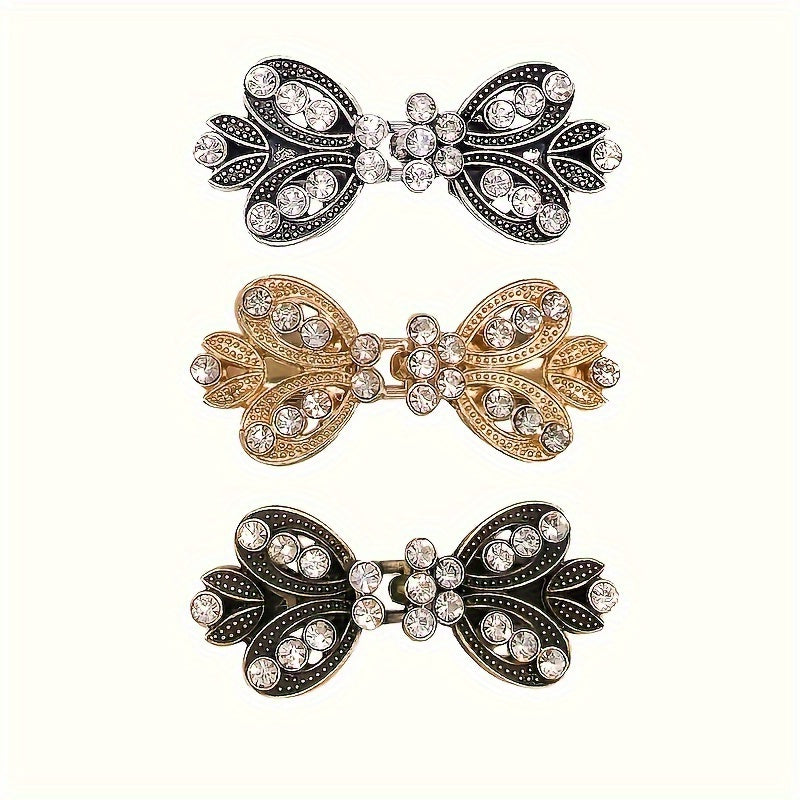 3pcs Elegant Sweater Clips With Water Drill, Vortex Clip, Cloak Clip, Vintage Cardigan Clip, Shawl Clip, Dress Clip, Shirt Clip, Sweater Clip - Suitable For Ladies' Jackets, Scarves, Etc.